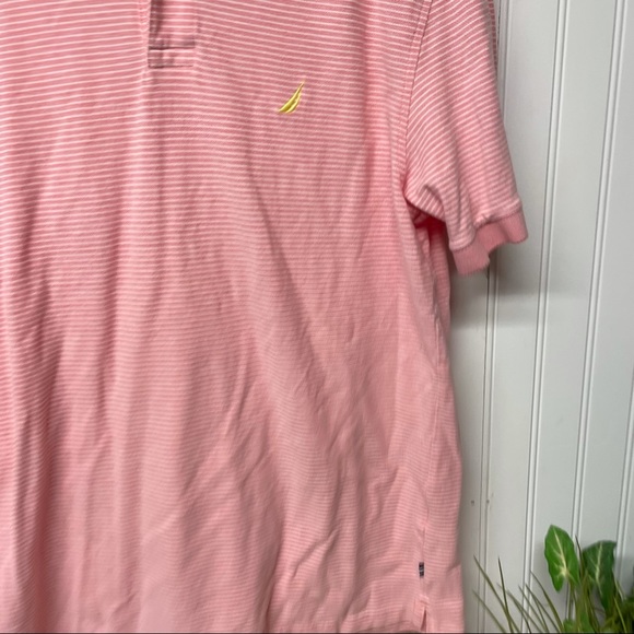 Nautica Striped Polo Shirt Pink & Yellow Sz Medium - Picture 2 of 6